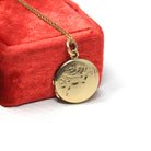 Vintage Photo Locket - Retro 9k Yellow Gold Round Keepsake Pendant Necklace - Circa 1963 1964 Era Floral Photograph Fine Birmingham Jewelry