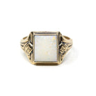 Retro Opal Ring - Vintage 10k Yellow Gold Natural Rectangular Cabochon Gemstone - Circa 1940s Size 12 Fine Unisex October Birthstone Jewelry
