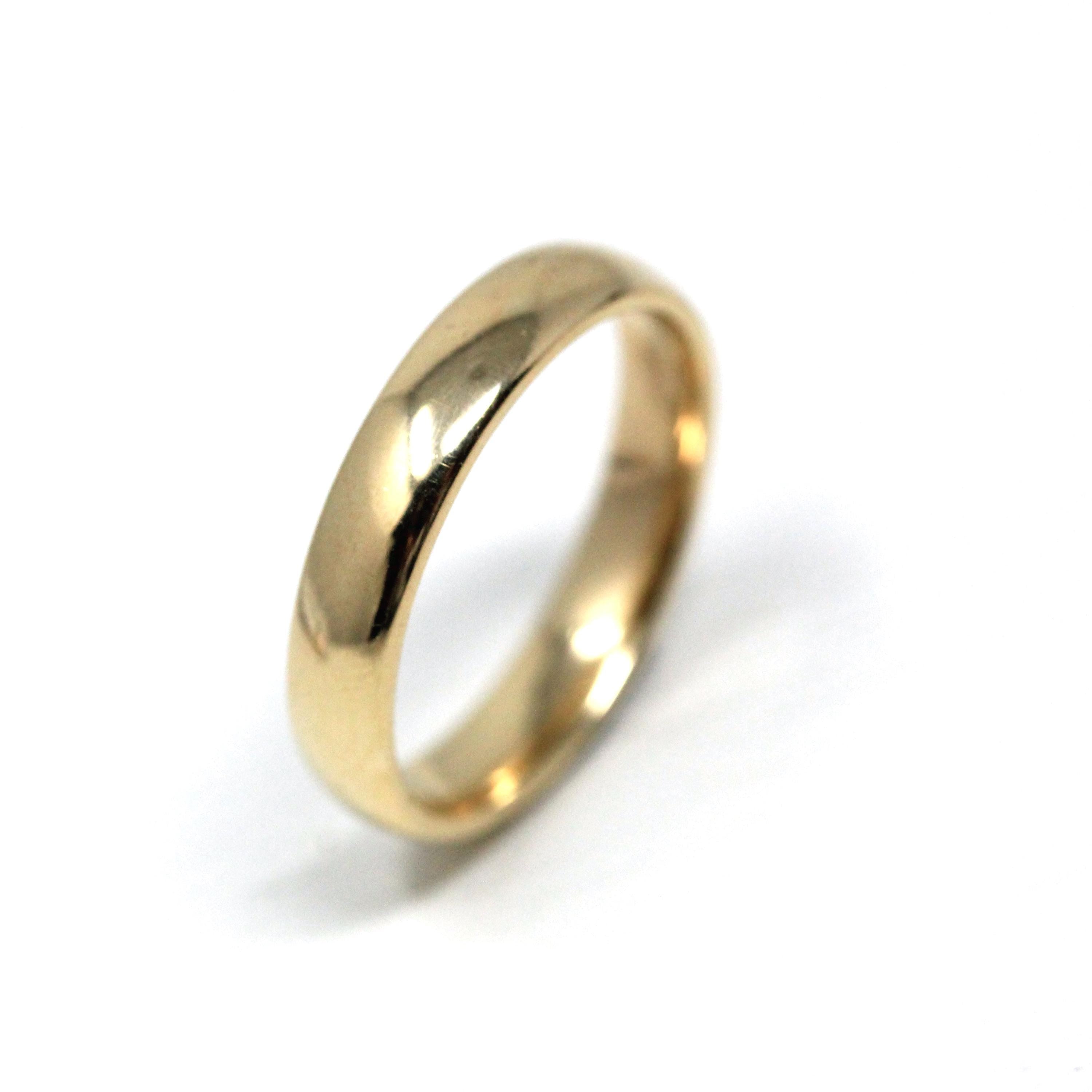 Retro Ring Band - Vintage 9k Yellow Gold London England UK - Circa 1980s Era Size 6 English Hallmarks - 3.8 MM - Fine Minimalist 80s Jewelry