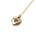 Antique Heart Locket - Edwardian 9k Rosy Yellow Gold Seed Pearl Leaf Pendant Necklace - Circa 1910s Era Keepsake Photograph Photo Jewelry