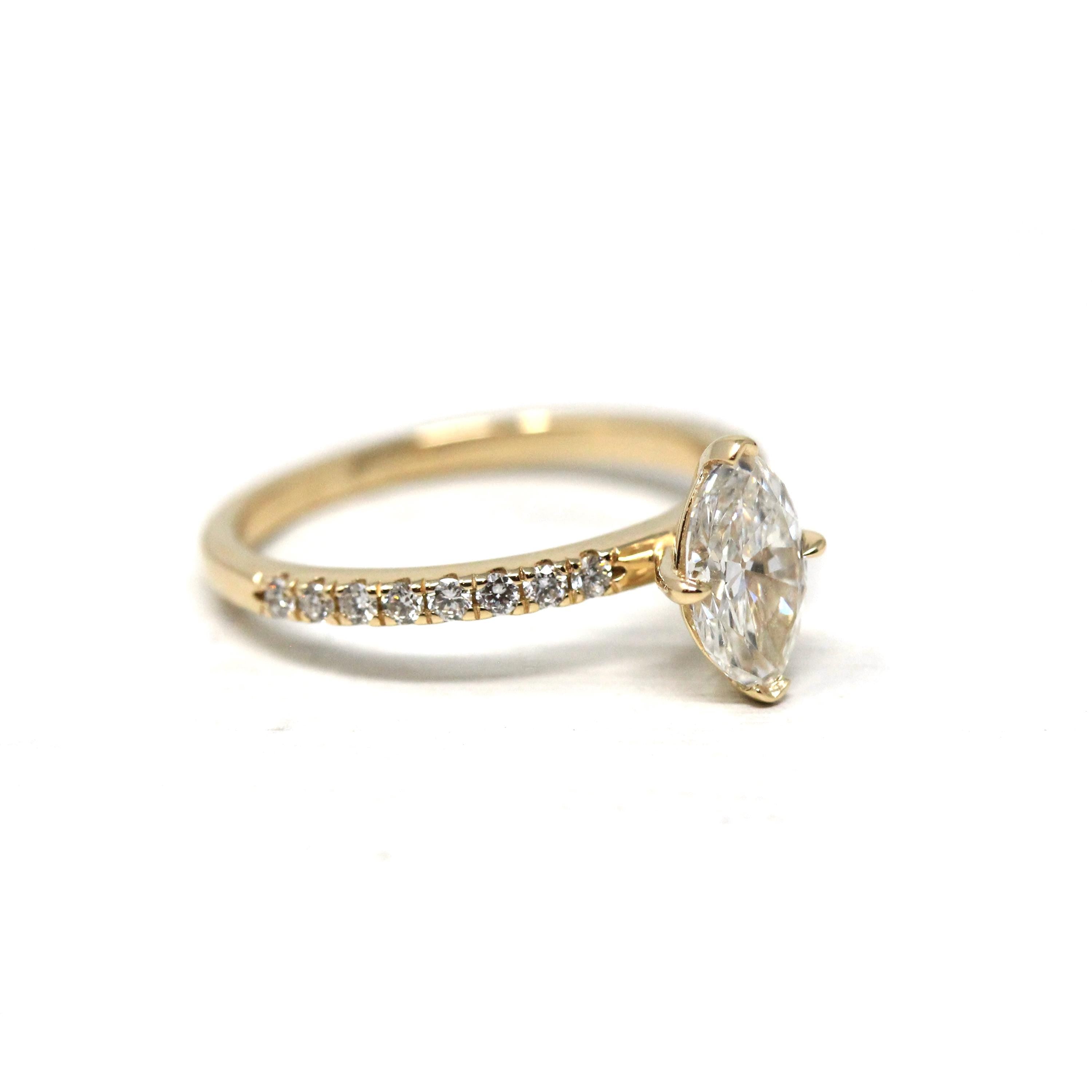 Marquise Brilliant Cut Diamond Ring - 14k Yellow Gold Genuine 1.26 cttw Vintage Diamond - Sz 7 Engagement Bridal Fine GIA Report Jewelry
