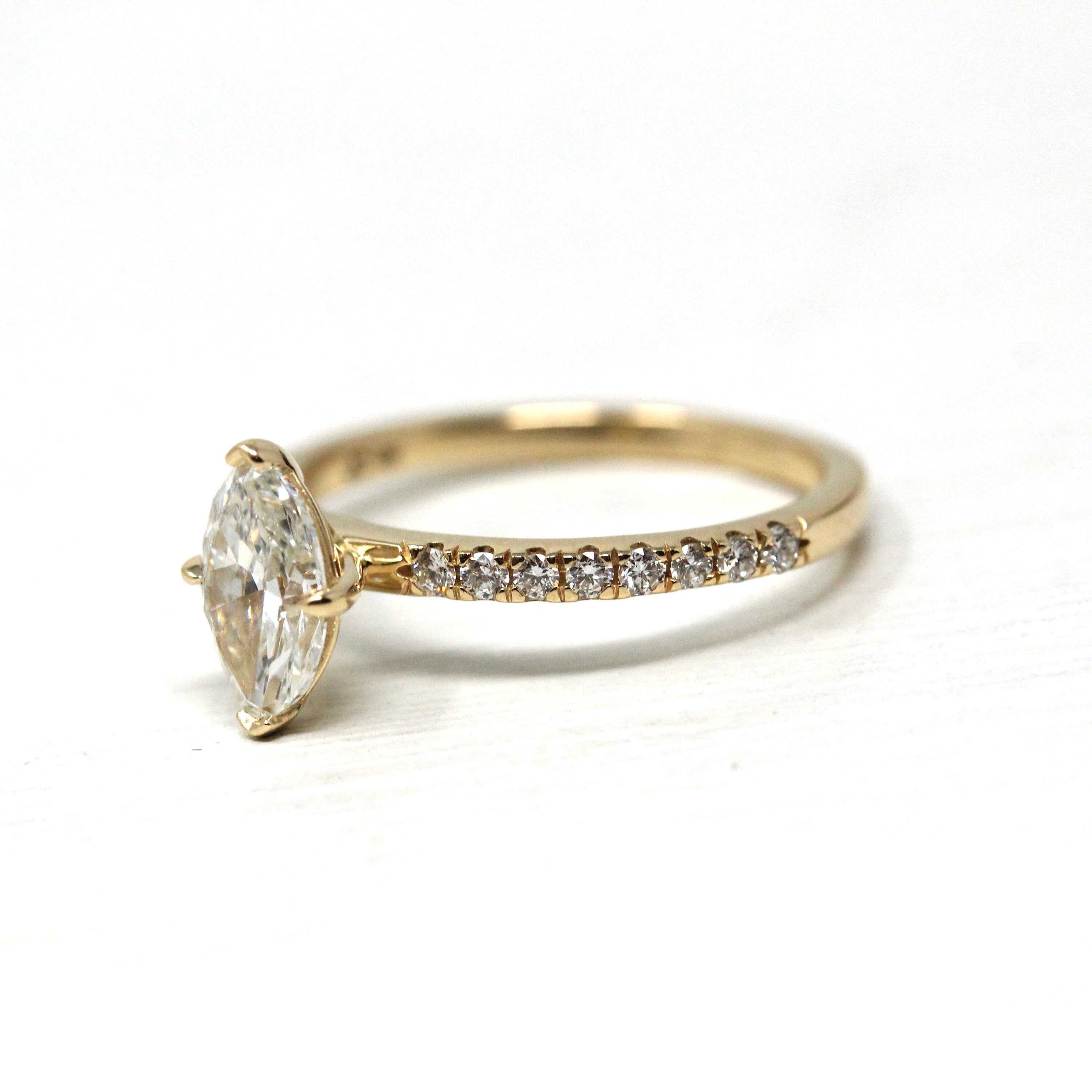 Marquise Brilliant Cut Diamond Ring - 14k Yellow Gold Genuine 1.26 cttw Vintage Diamond - Sz 7 Engagement Bridal Fine GIA Report Jewelry