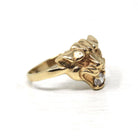 Modern Lion Ring - Estate 9k Yellow Gold Cubic Zirconia London England Statement - Hallmarked 1990 Size 9 Wild Animal Feline CZ Fine Jewelry