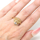 Modern Lion Ring - Estate 9k Yellow Gold Cubic Zirconia London England Statement - Hallmarked 1990 Size 9 Wild Animal Feline CZ Fine Jewelry