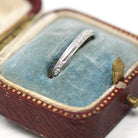 Antique Wedding Band - Retro 14k White Gold 2.07 MM Stationed Floral Design Ring - Circa 1940s Size 4 3/4 Stacking Bridal Fine 40s Jewelry