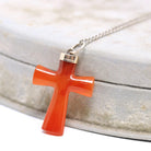 Antique Carnelian Cross - Victorian 14k & 10k Yellow Gold Genuine Polished Chalcedony Gem - Circa 1890s Orange Statement Fine Fob Jewelry
