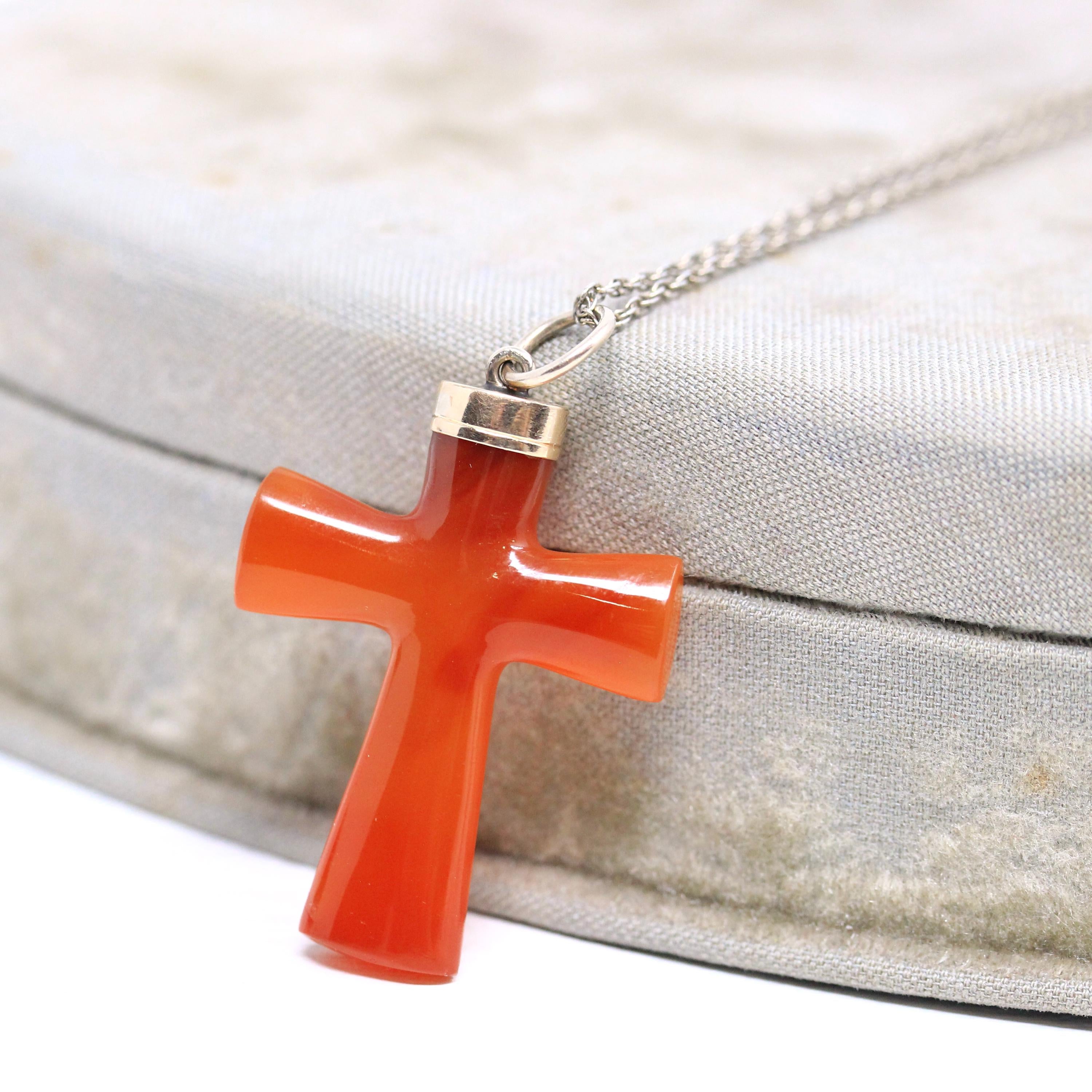 Antique Carnelian Cross - Victorian 14k & 10k Yellow Gold Genuine Polished Chalcedony Gem - Circa 1890s Orange Statement Fine Fob Jewelry