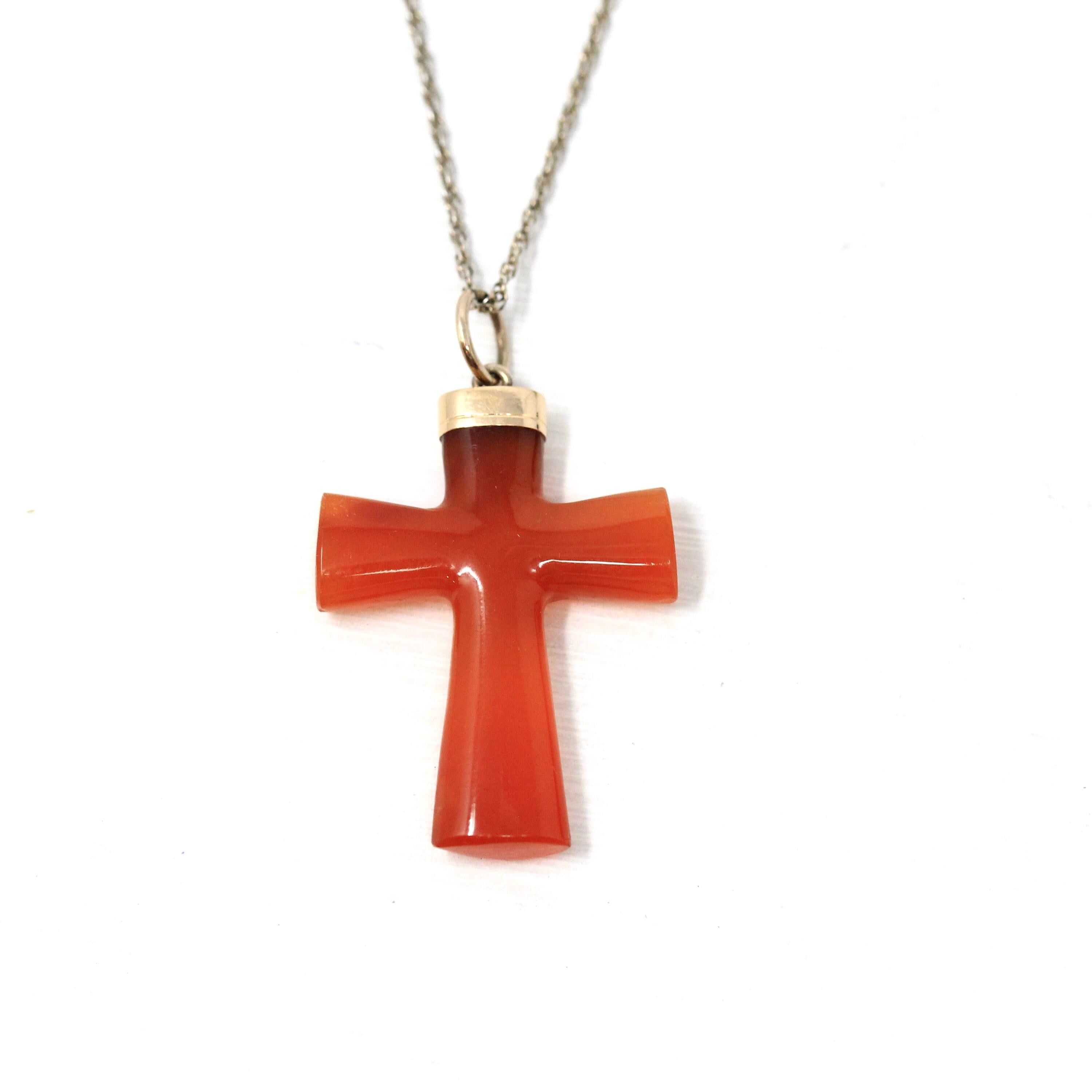 Antique Carnelian Cross - Victorian 14k & 10k Yellow Gold Genuine Polished Chalcedony Gem - Circa 1890s Orange Statement Fine Fob Jewelry