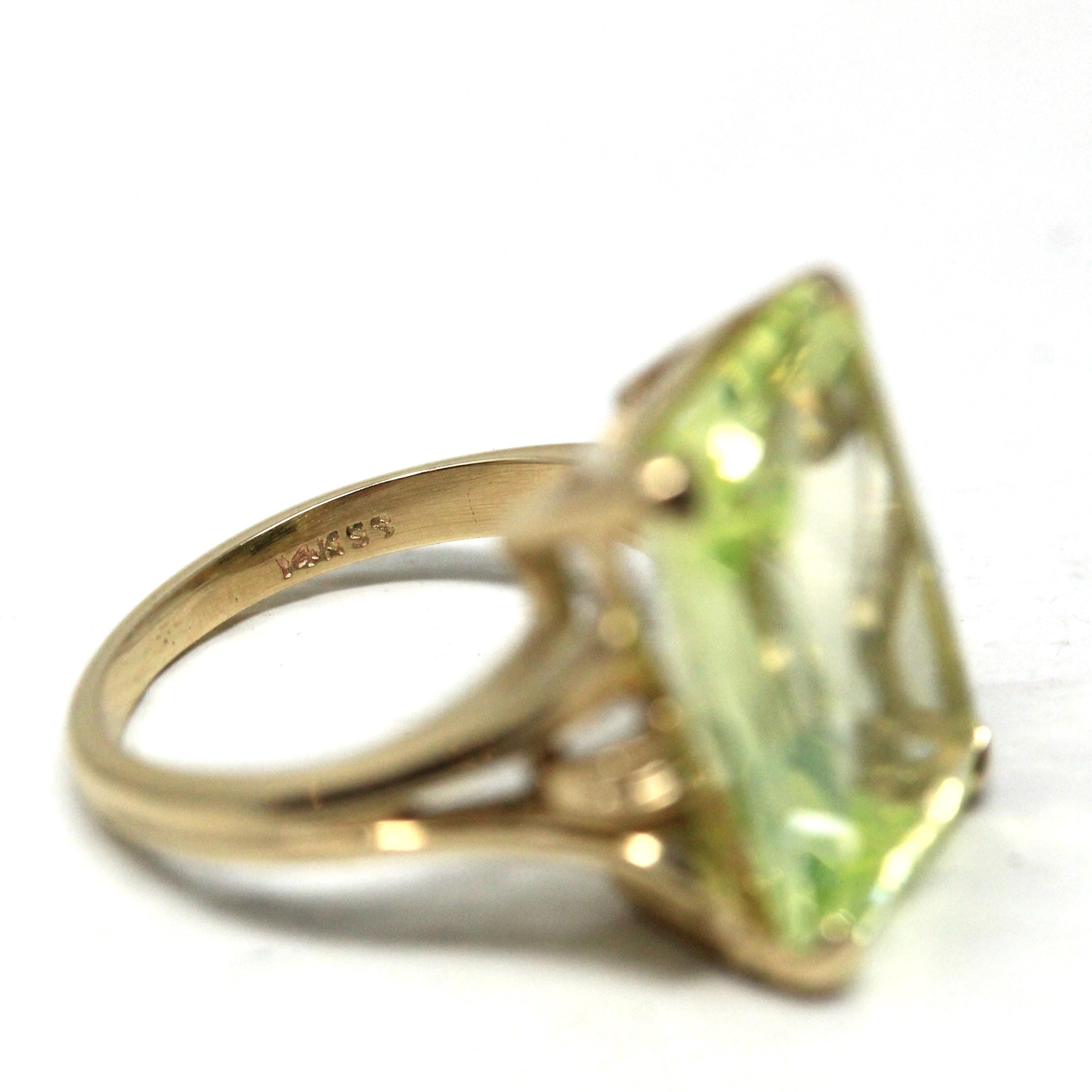 Created Spinel Ring - Retro 14k Yellow Gold Emerald Cut Light