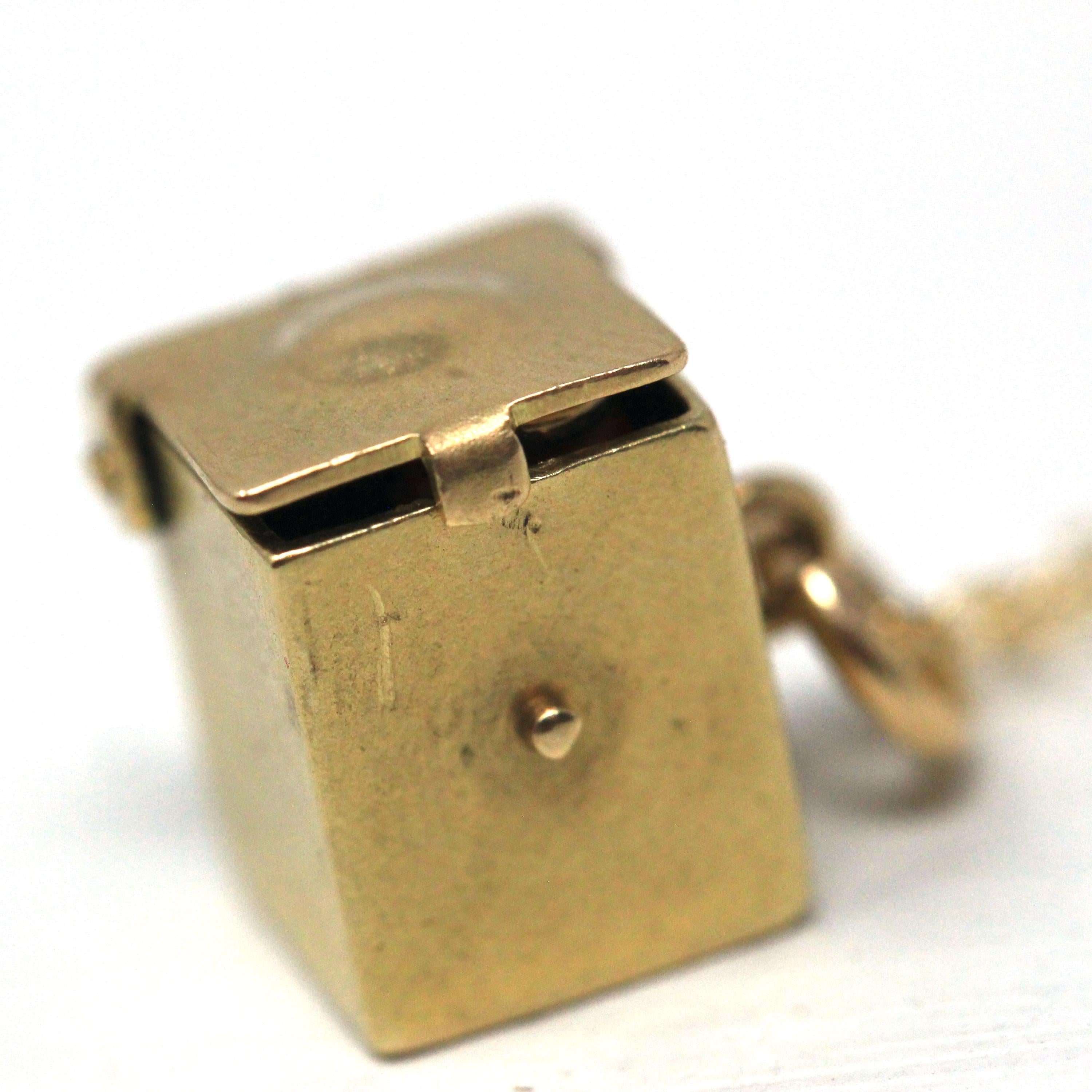 Jack-in-the Box-Charm - Vintage 14k Yellow Gold Moveable 3-D Pendant Necklace - Retro Circa 1960s Era Music Box Figural Pop Up Fine Jewelry