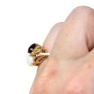 Toi Et Moi Ring - Modern Estate 14k Yellow Gold Natural Garnet and Opal - Circa 2000s Size 4 1/2 Fine January October Birthstone Jewelry