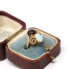Toi Et Moi Ring - Modern Estate 14k Yellow Gold Natural Garnet and Opal - Circa 2000s Size 4 1/2 Fine January October Birthstone Jewelry