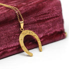 Estate Horseshoe Pendant - Modern 18k Yellow Gold Nail Studded Necklace Charm - Circa 2000's Era Good Luck Equestrian Horse Fine Jewelry