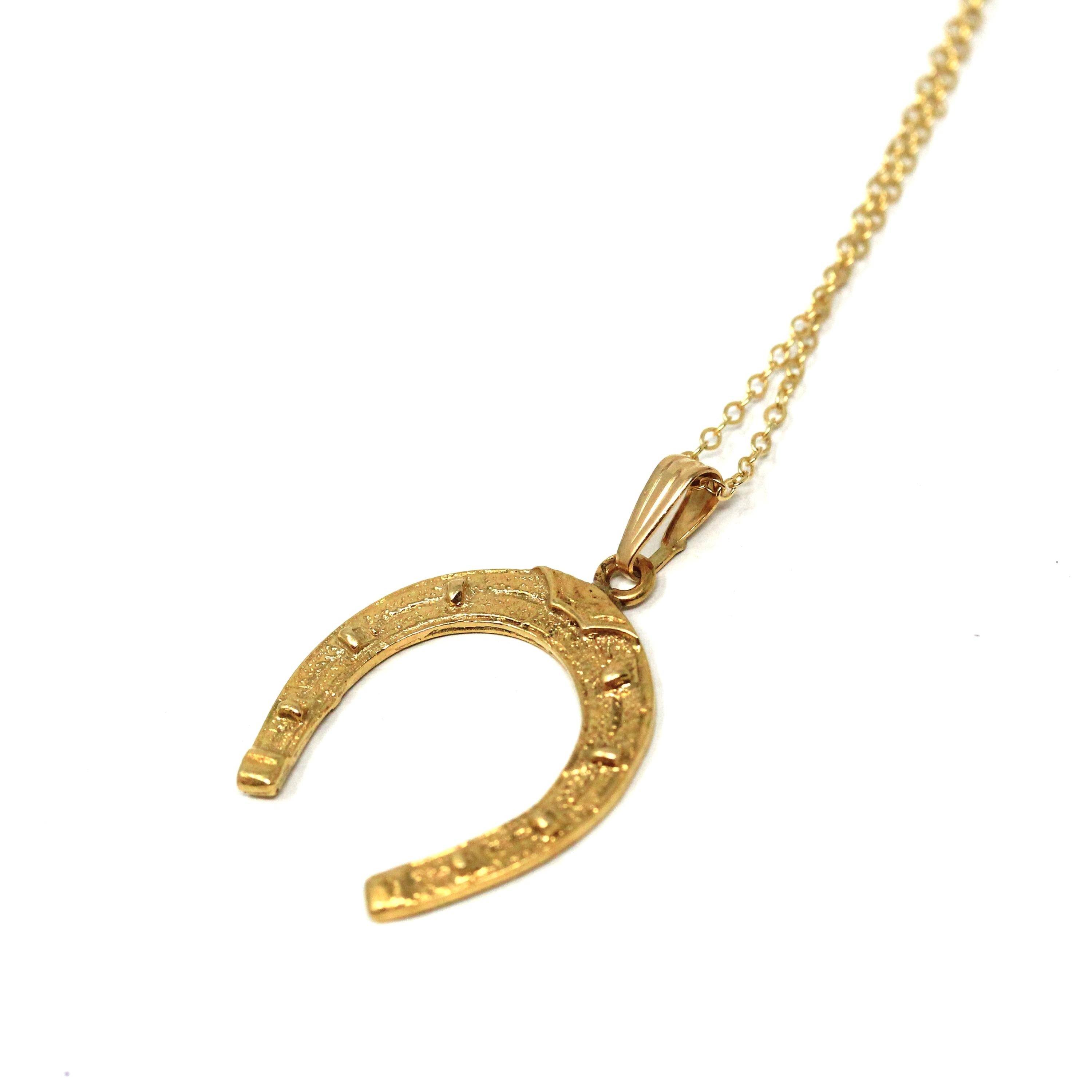 Estate Horseshoe Pendant - Modern 18k Yellow Gold Nail Studded Necklace Charm - Circa 2000's Era Good Luck Equestrian Horse Fine Jewelry