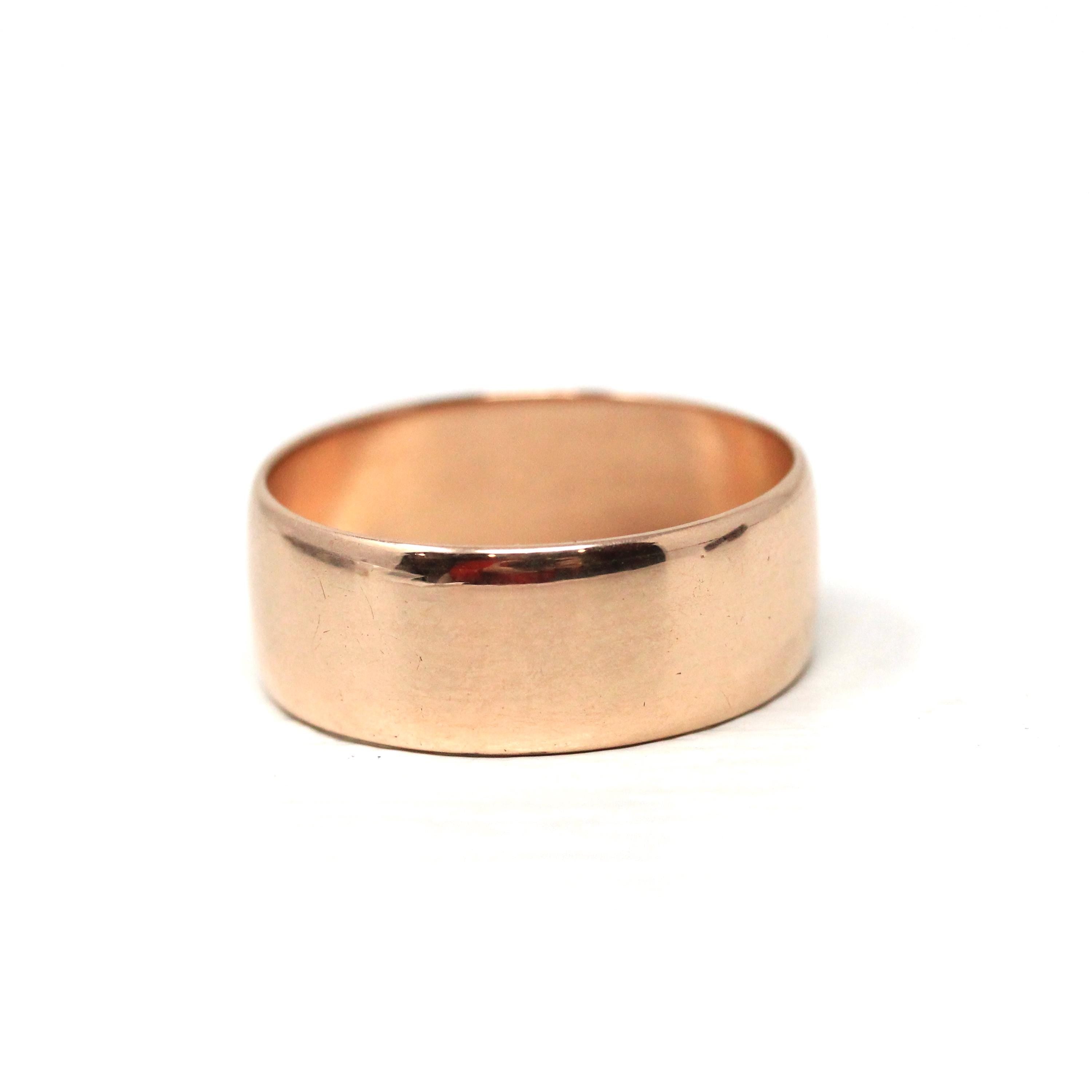 Antique Cigar Band - Edwardian 14k Rose Gold Unadorned Wide Ring - Vintage Circa 1918 Size 11 1/2 - Unisex Wedding Statement Fine Jewelry