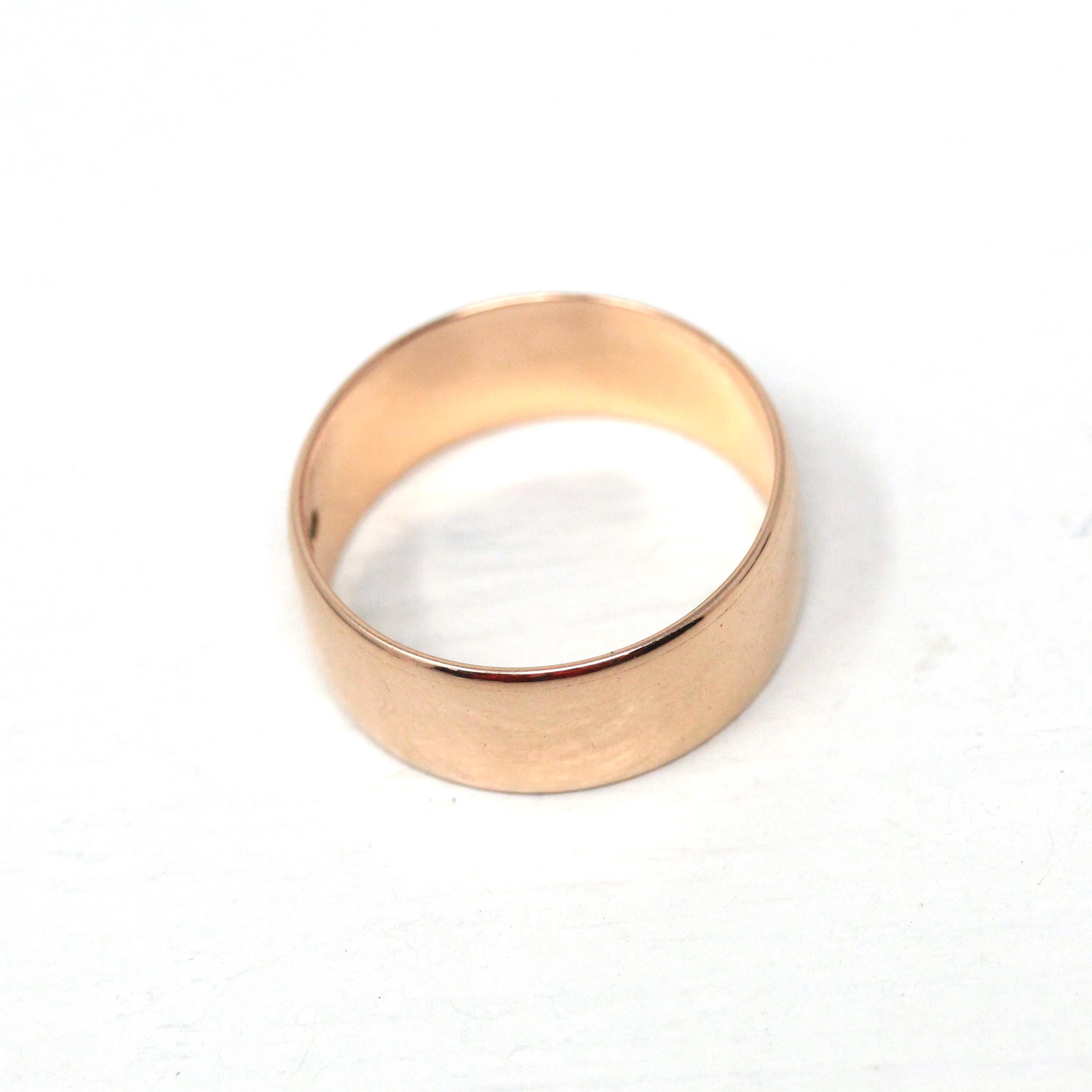 Antique Cigar Band - Edwardian 14k Rose Gold Unadorned Wide Ring - Vintage Circa 1918 Size 11 1/2 - Unisex Wedding Statement Fine Jewelry