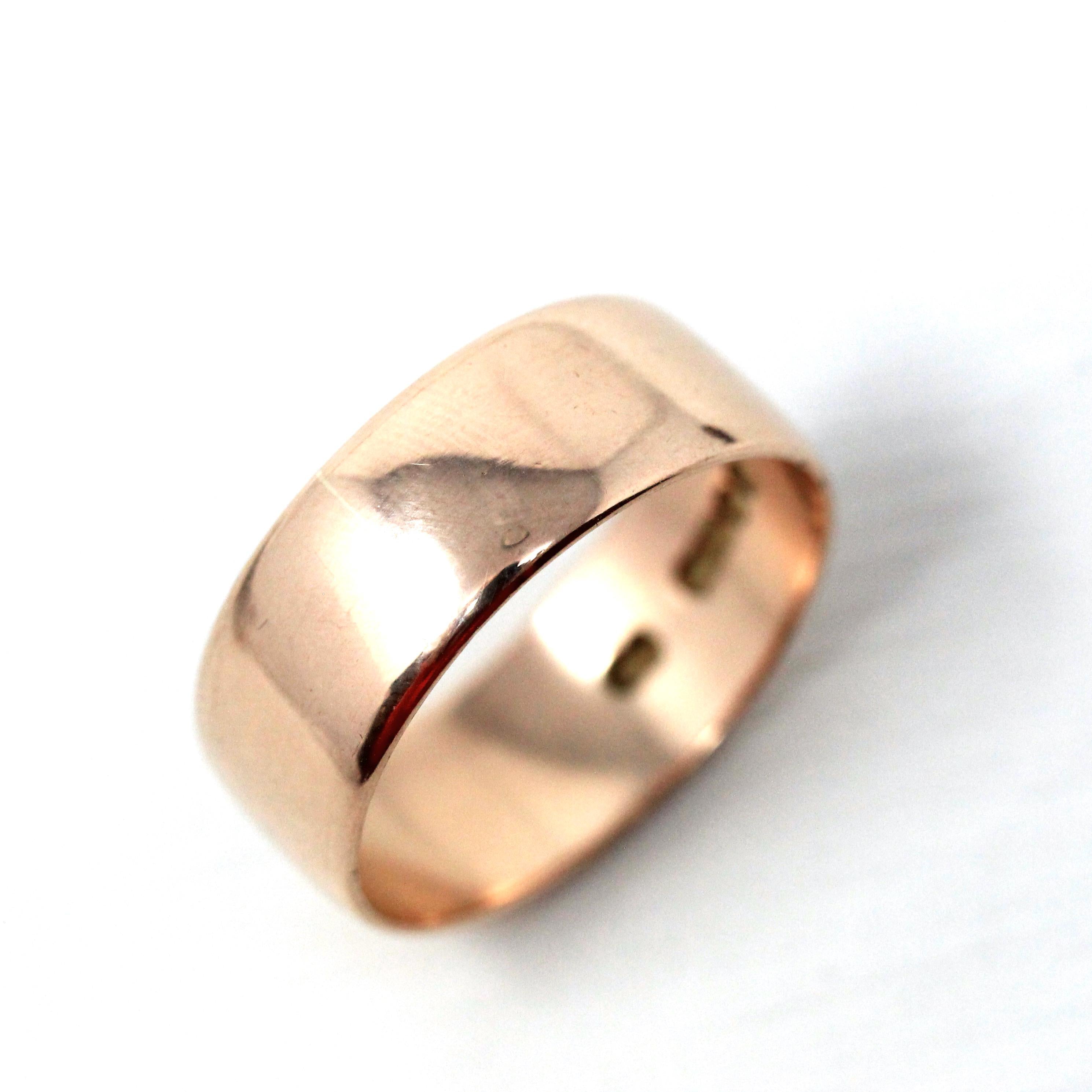 Antique Cigar Band - Edwardian 14k Rose Gold Unadorned Wide Ring - Vintage Circa 1918 Size 11 1/2 - Unisex Wedding Statement Fine Jewelry