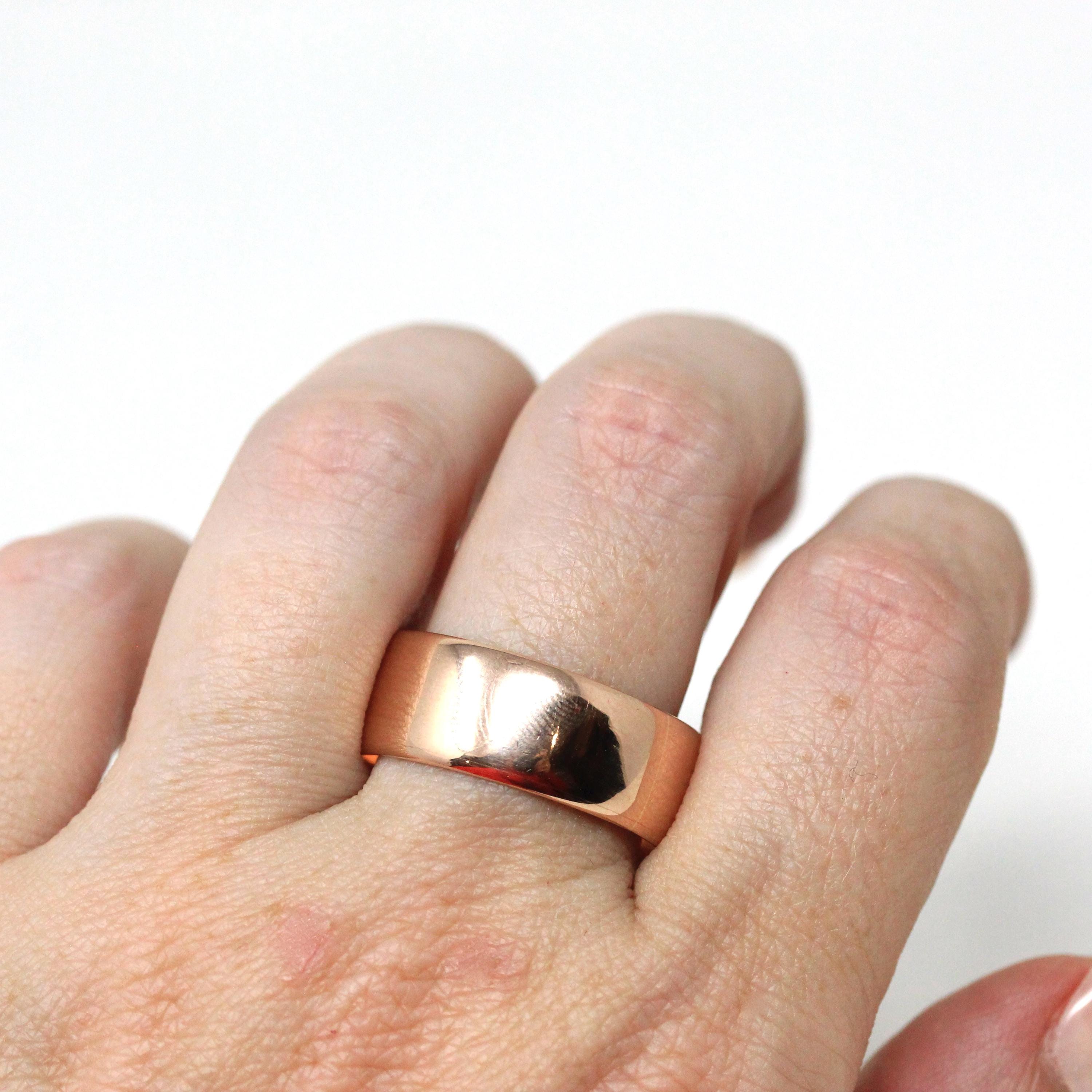 Antique Cigar Band - Edwardian 14k Rose Gold Unadorned Wide Ring - Vintage Circa 1918 Size 11 1/2 - Unisex Wedding Statement Fine Jewelry