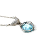 Art Deco Lavalier - Vintage 10k White Gold Simulated Aquamarine Blue Glass Necklace - Circa 1930s Era Simulated Seed Pearls 30s Fine Jewelry