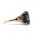 Created Color Change Sapphire Ring - Retro Era 14k Yellow Gold Rectangular Purple Blue Gemstone - Vintage 1940s Size 6 3/4 Fine 40s Jewelry