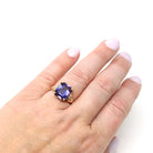 Created Color Change Sapphire Ring - Retro Era 14k Yellow Gold Rectangular Purple Blue Gemstone - Vintage 1940s Size 6 3/4 Fine 40s Jewelry