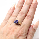Modern Solitaire Ring - Estate 9k Yellow Gold Round Faceted Purple CZ Gemstone Basket Setting - Size 6 3/4 Fine Cubic Zirconia Y2K Jewelry