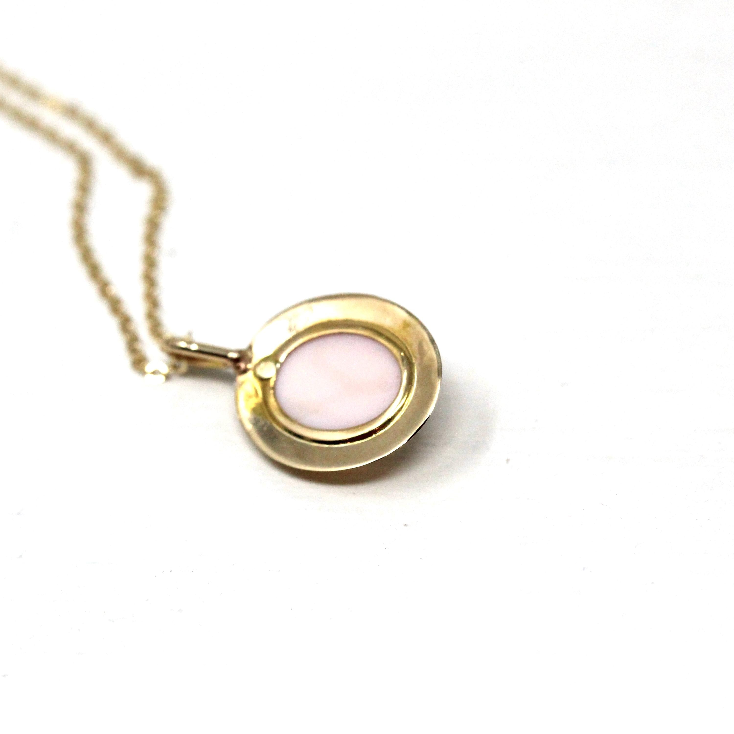 Antique Cameo Necklace - Edwardian 10k Yellow Gold Carved Pink White Shell Pendant - Vintage Circa 1910s Era Fashion Accessory Fine Jewelry