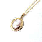 Antique Cameo Necklace - Edwardian 10k Yellow Gold Carved Pink White Shell Pendant - Vintage Circa 1910s Era Fashion Accessory Fine Jewelry