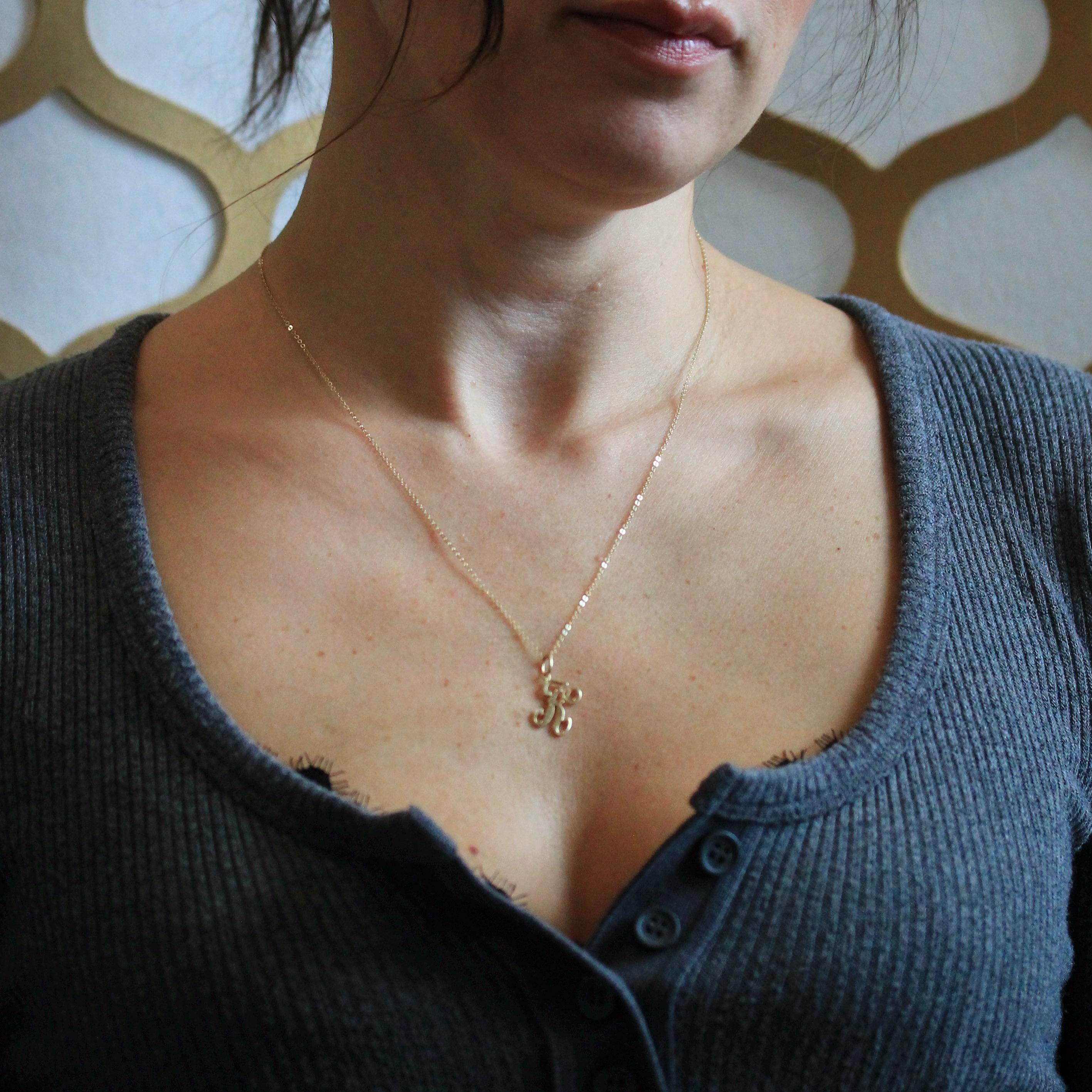 Letter "K" Charm - Estate 10k Yellow Gold Single Cursive Initial Necklace Pendant - Vintage Circa 1990s Era Petite Dainty Fine 90s Jewelry