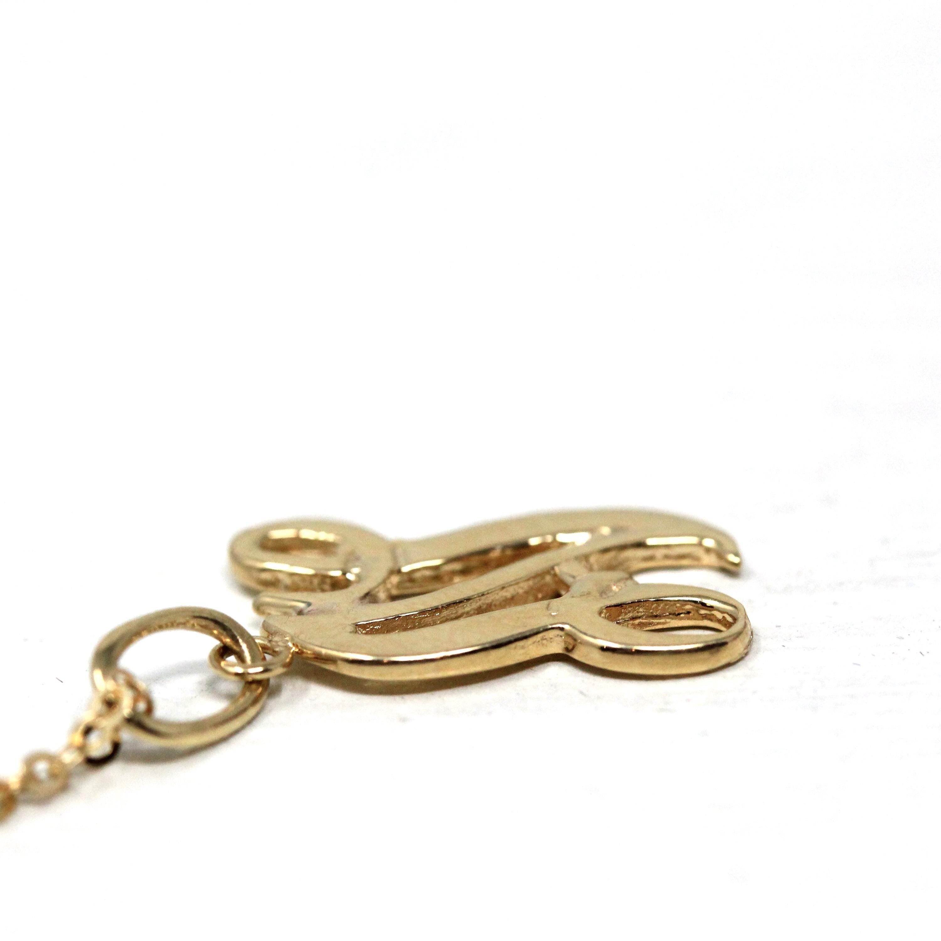 Letter "N" Charm - Estate 10k Yellow Gold Single Cursive Initial Necklace Pendant - Vintage Circa 1990s Era Petite Dainty Fine 90s Jewelry