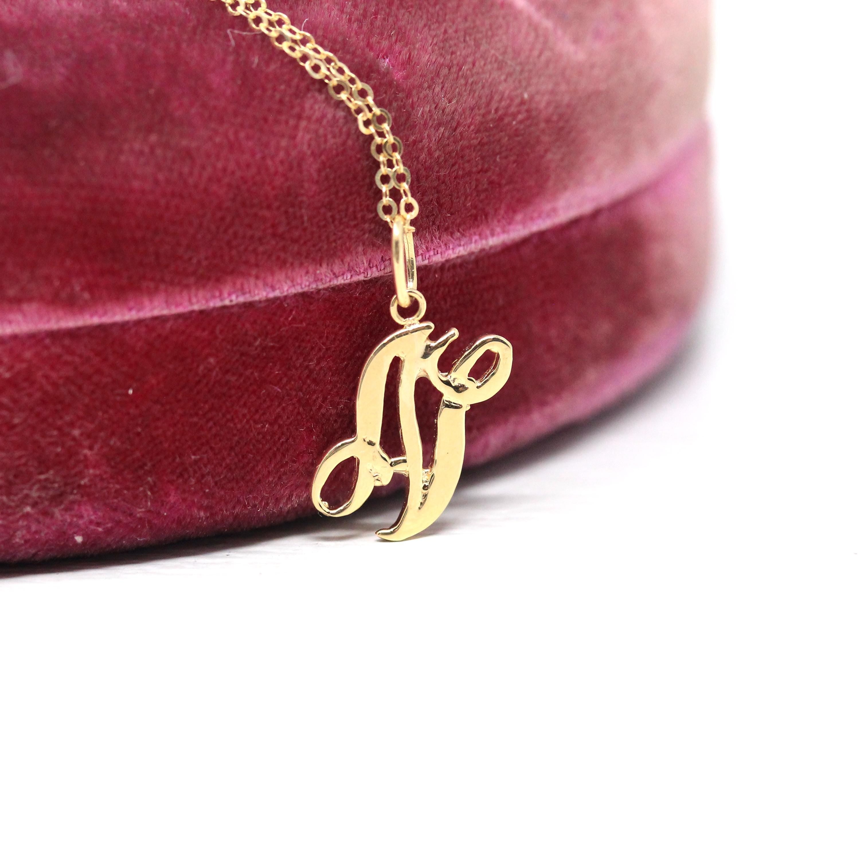Letter "N" Charm - Estate 10k Yellow Gold Single Cursive Initial Necklace Pendant - Vintage Circa 1990s Era Petite Dainty Fine 90s Jewelry