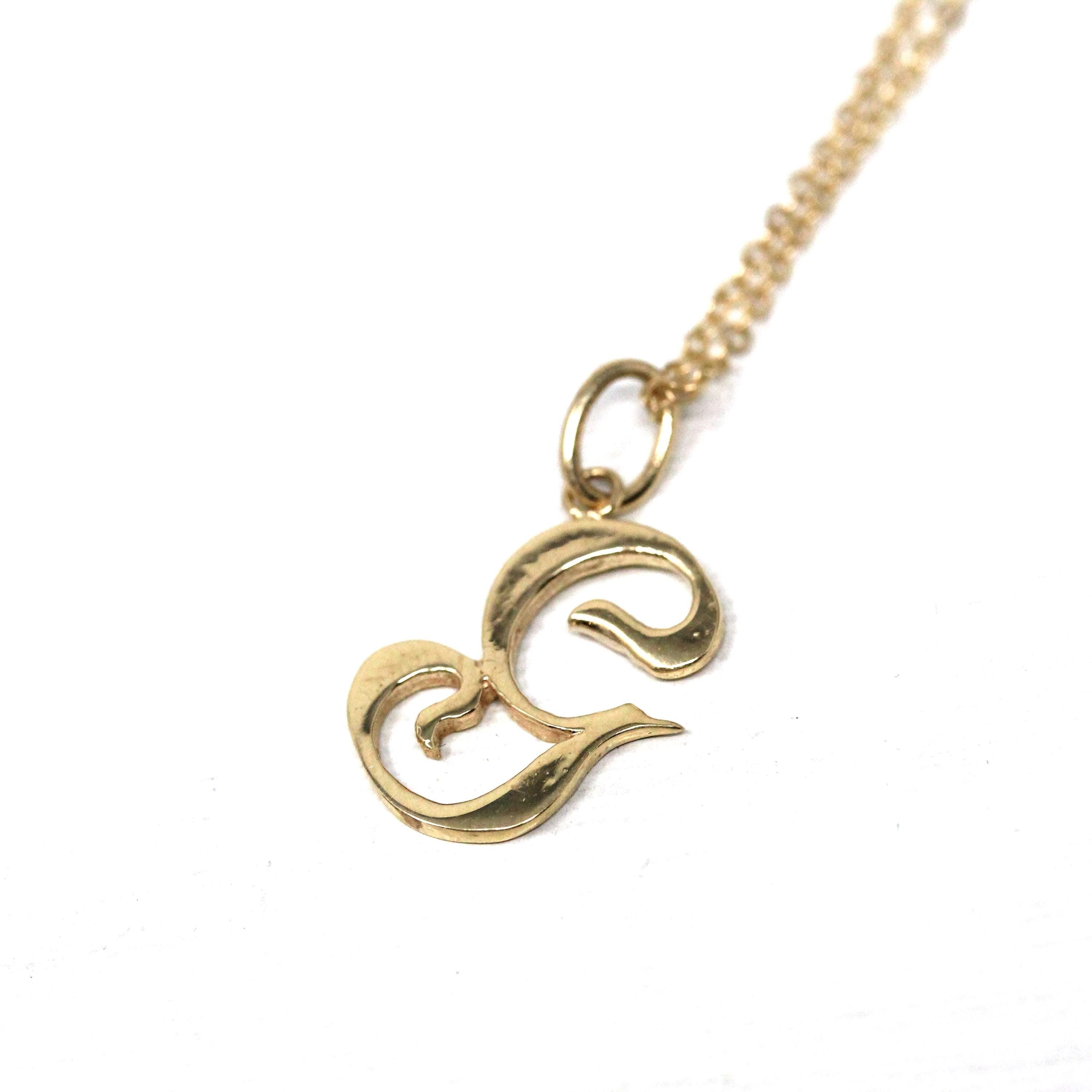 Letter "G" Charm - Estate 10k Yellow Gold Single Cursive Initial Necklace Pendant - Vintage Circa 1990s Era Petite Dainty Fine 90s Jewelry