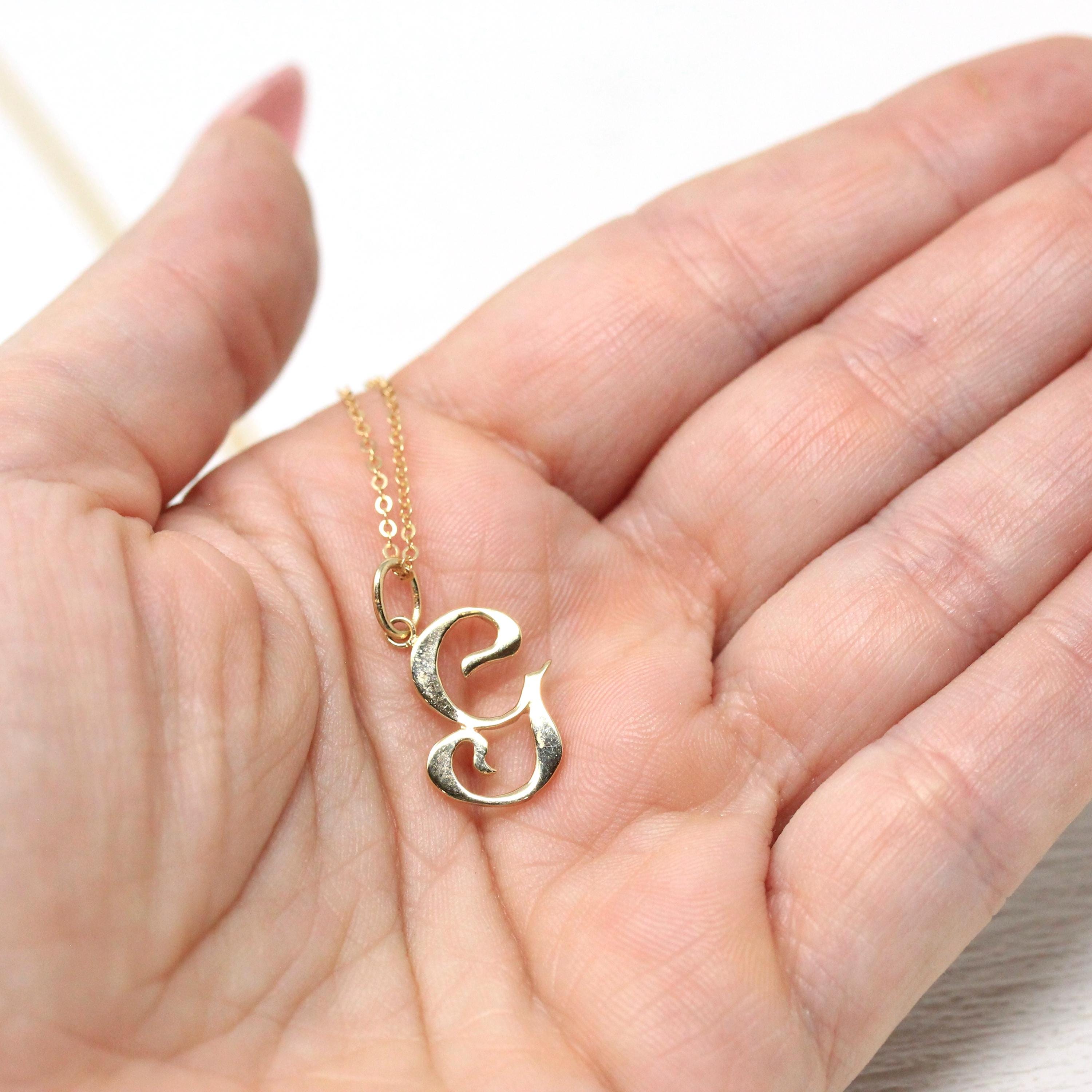 Letter "G" Charm - Estate 10k Yellow Gold Single Cursive Initial Necklace Pendant - Vintage Circa 1990s Era Petite Dainty Fine 90s Jewelry