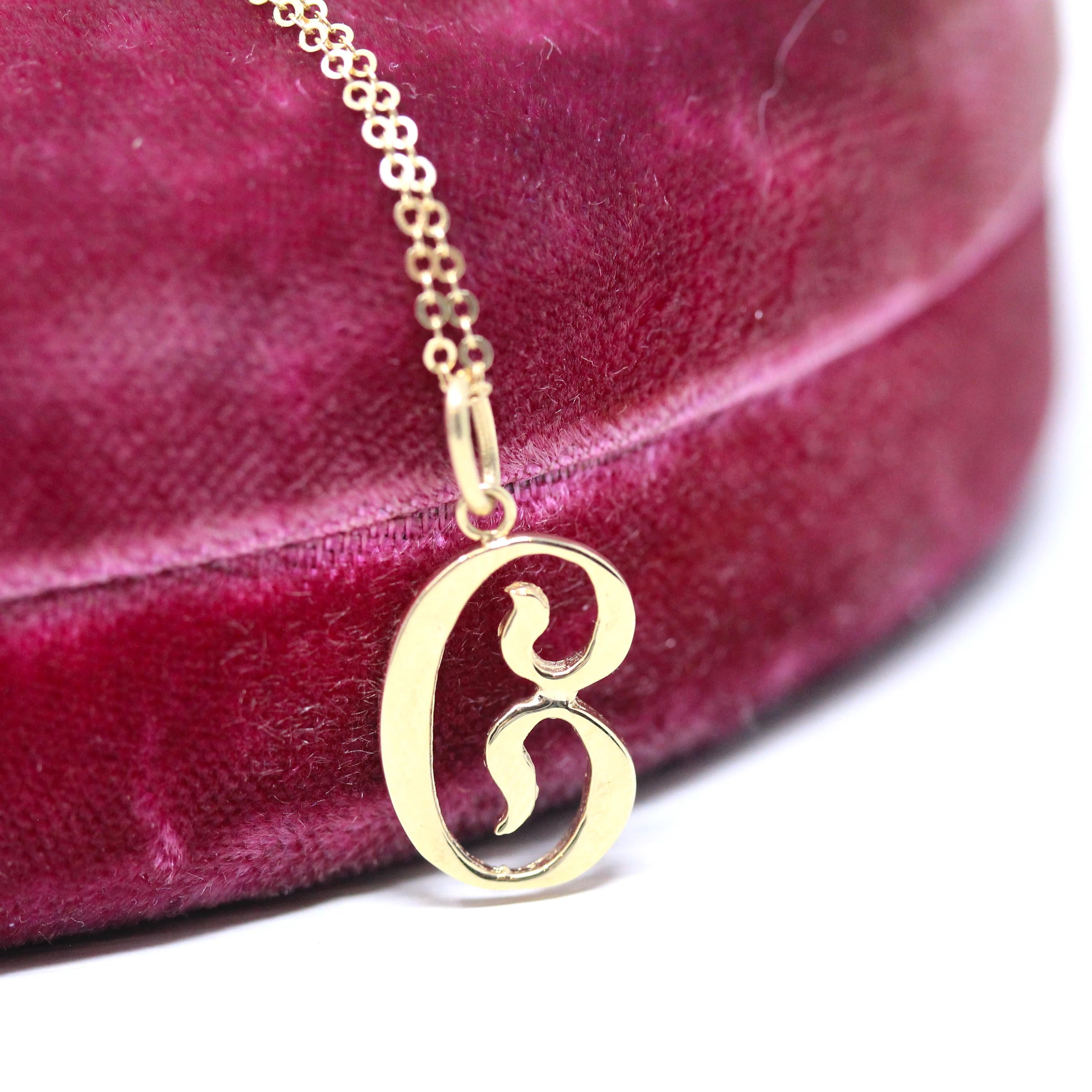 Letter "C" Charm - Estate 10k Yellow Gold Single Cursive Initial Necklace Pendant - Vintage Circa 1990s Era Petite Dainty Fine 90s Jewelry