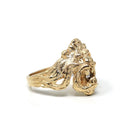 Estate Lion Ring - Modern 14k Yellow Gold Square Step Cut Natural Diamond Mouth - Circa 1990s Era Size 7 Statement Animal Big Cat Jewelry