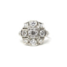 Vintage Diamond Ring - Mid Century Platinum .90 CTW Cluster Halo Engagement - Circa 50s Size 4 1/2 Fine Retro Era Bridal Band Report Jewelry