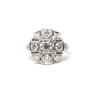 Vintage Diamond Ring - Mid Century Platinum .90 CTW Cluster Halo Engagement - Circa 50s Size 4 1/2 Fine Retro Era Bridal Band Report Jewelry