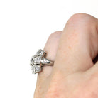 Vintage Diamond Ring - Mid Century Platinum .90 CTW Cluster Halo Engagement - Circa 50s Size 4 1/2 Fine Retro Era Bridal Band Report Jewelry