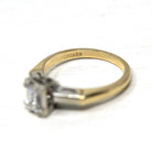 Diamond Engagement Ring - 14k Yellow & White Gold Natural .47 CT Emerald Cut - Size 4 1/4 Circa 1960s Retro Solitaire Fine Report Jewelry