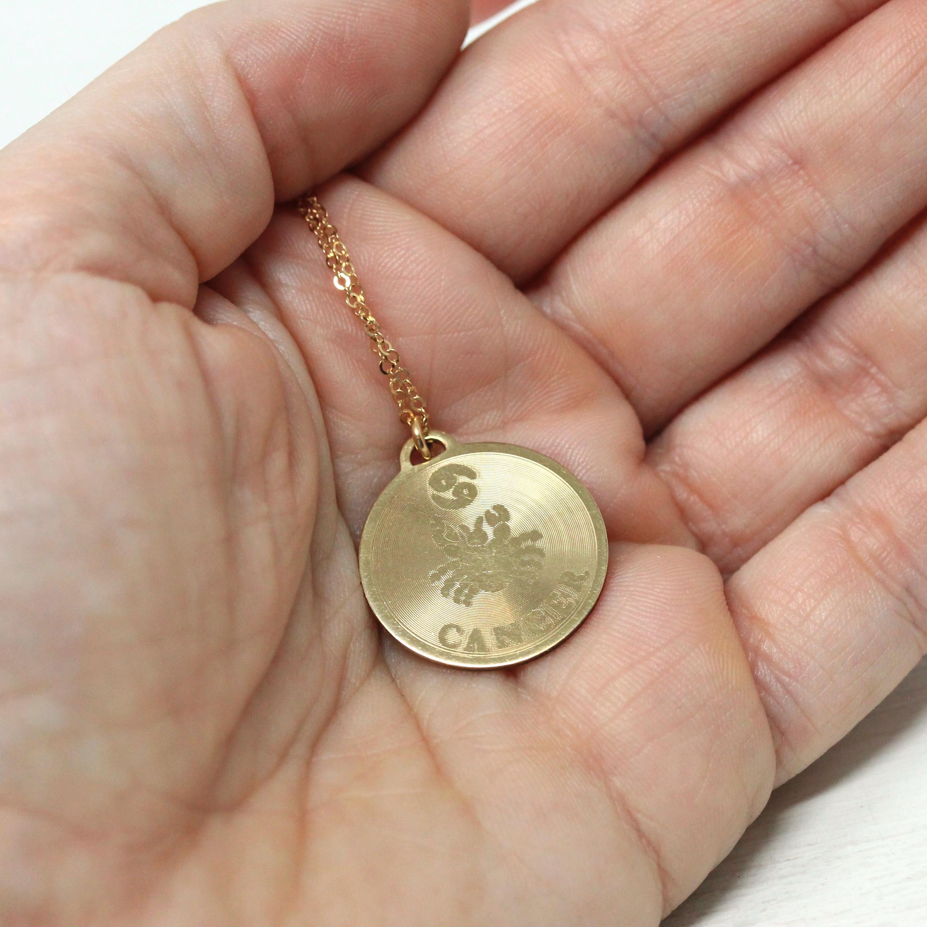 Vintage Cancer Charm - Retro Gold Filled Crab Astrological Sign Necklace Pendant - Circa 1970s Zodiac Celestial Water Element Jewelry