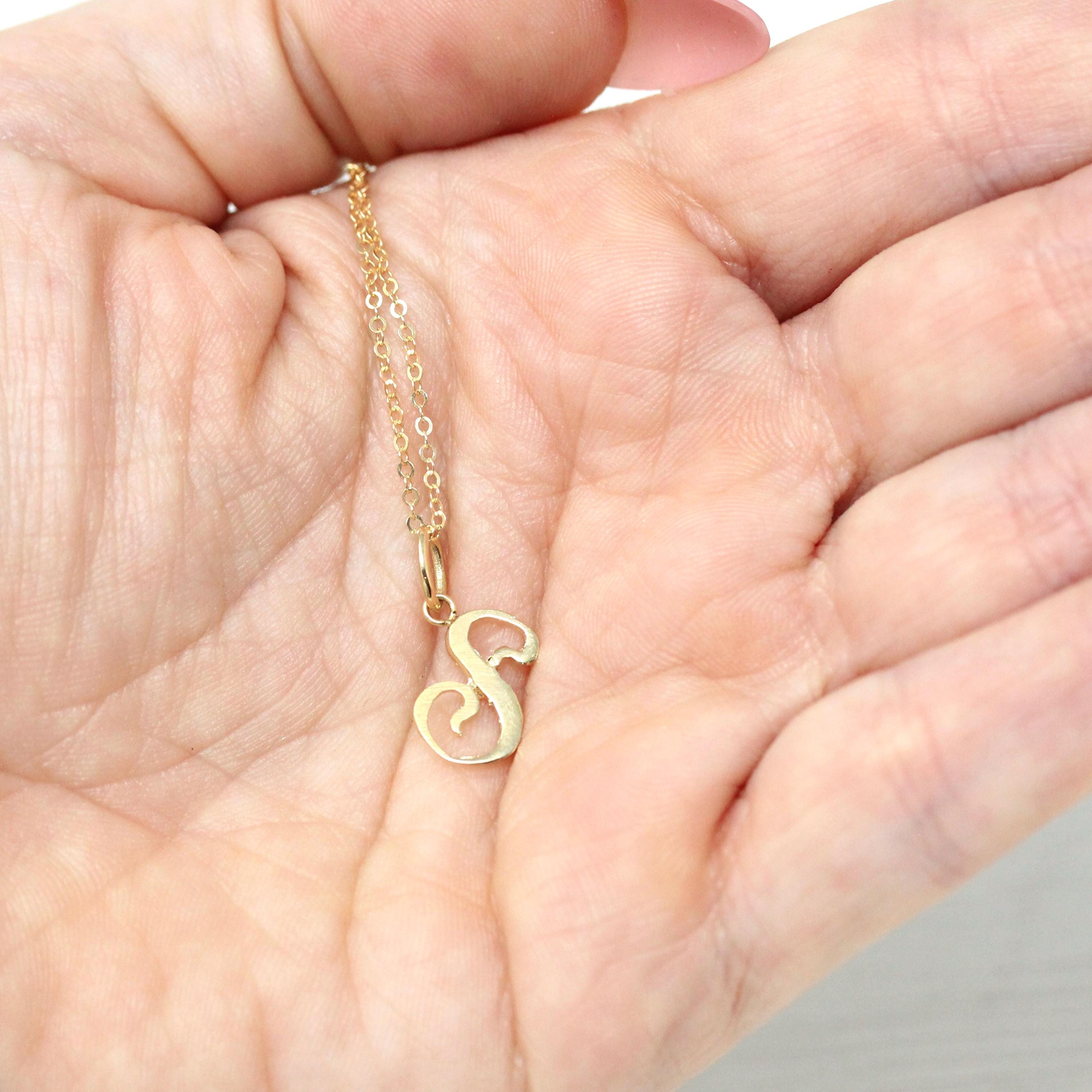 Letter "S" Charm - Estate 10k Yellow Gold Single Cursive Initial Necklace Pendant - Vintage Circa 1990s Era Petite Dainty Fine 90s Jewelry