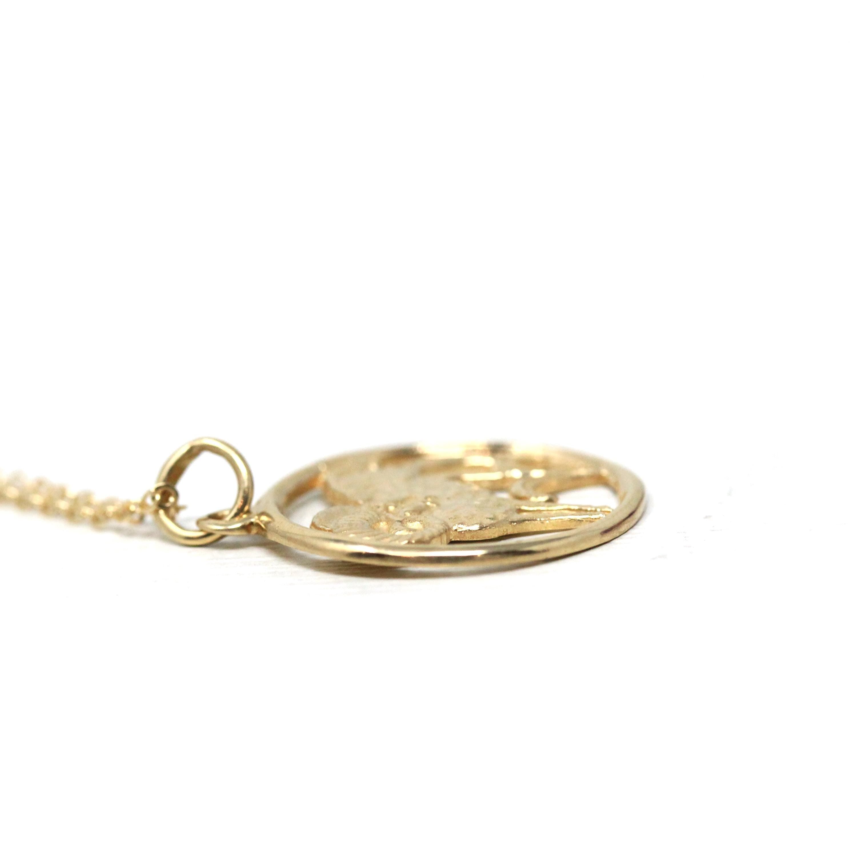 Estate Aries Pendant - Modern 14k Yellow Gold Ram Astrological Sign Necklace Charm - Circa 1990s Zodiac Celestial Fire Element Fine Jewelry