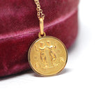 Estate Gemini Charm - Modern 18k Yellow Gold The Twins Air Element Pendant Necklace - Circa 1990s Era Zodiac Italian Italy Fine 90s Jewelry