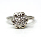 Diamond Cluster Ring - Retro 14k White Gold Natural .14 CTW Gems - Mid Century Vintage Circa 1960s Size 6 1/4 Engagement Halo Fine Jewelry