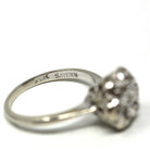 Diamond Cluster Ring - Retro 14k White Gold Natural .14 CTW Gems - Mid Century Vintage Circa 1960s Size 6 1/4 Engagement Halo Fine Jewelry