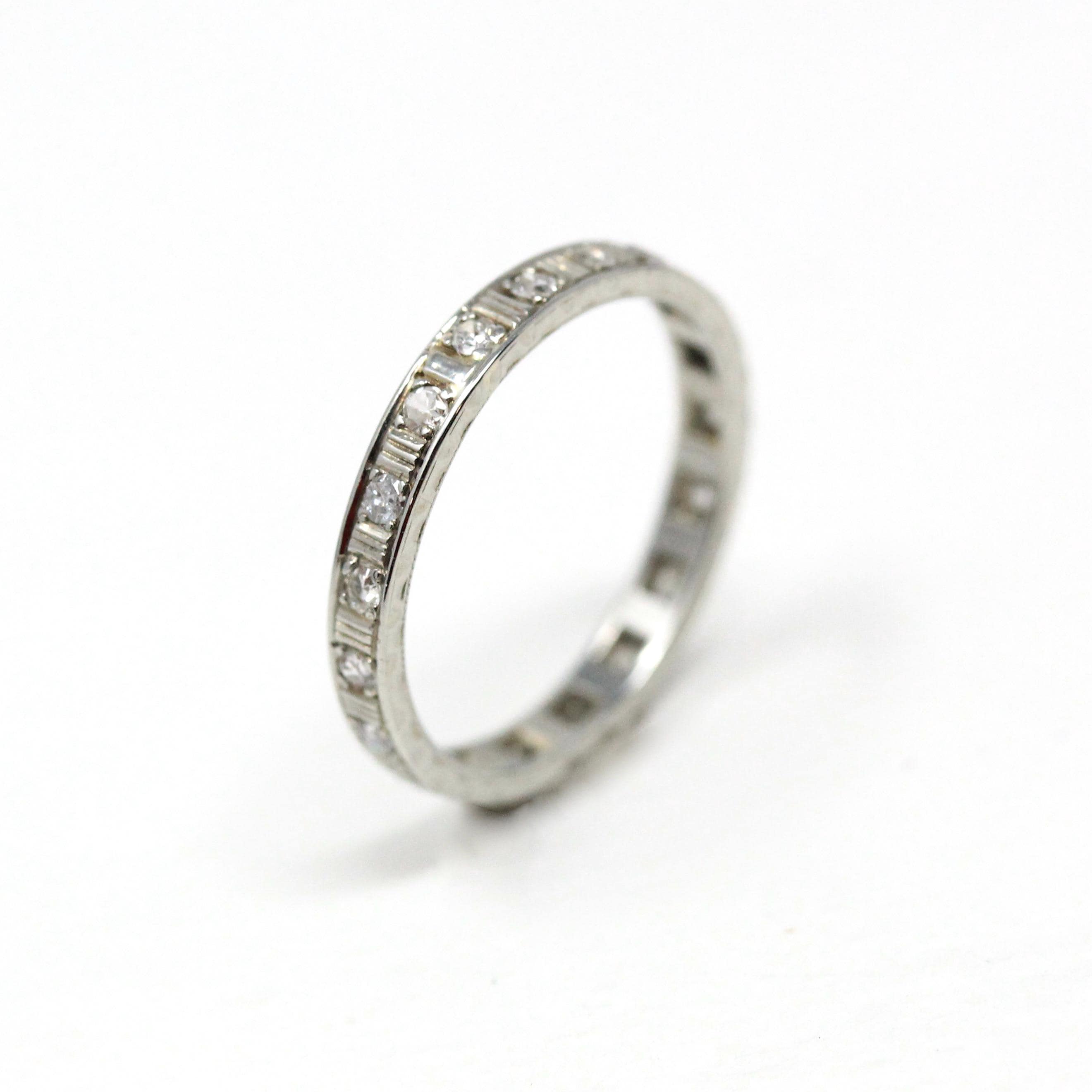 Diamond Eternity Band - Art Deco 18k White Gold .60 CTW Natural Gemstone Ring - Vintage Dated 6-27-30 Size 5 1/2 Fine Wedding Bridal Jewelry