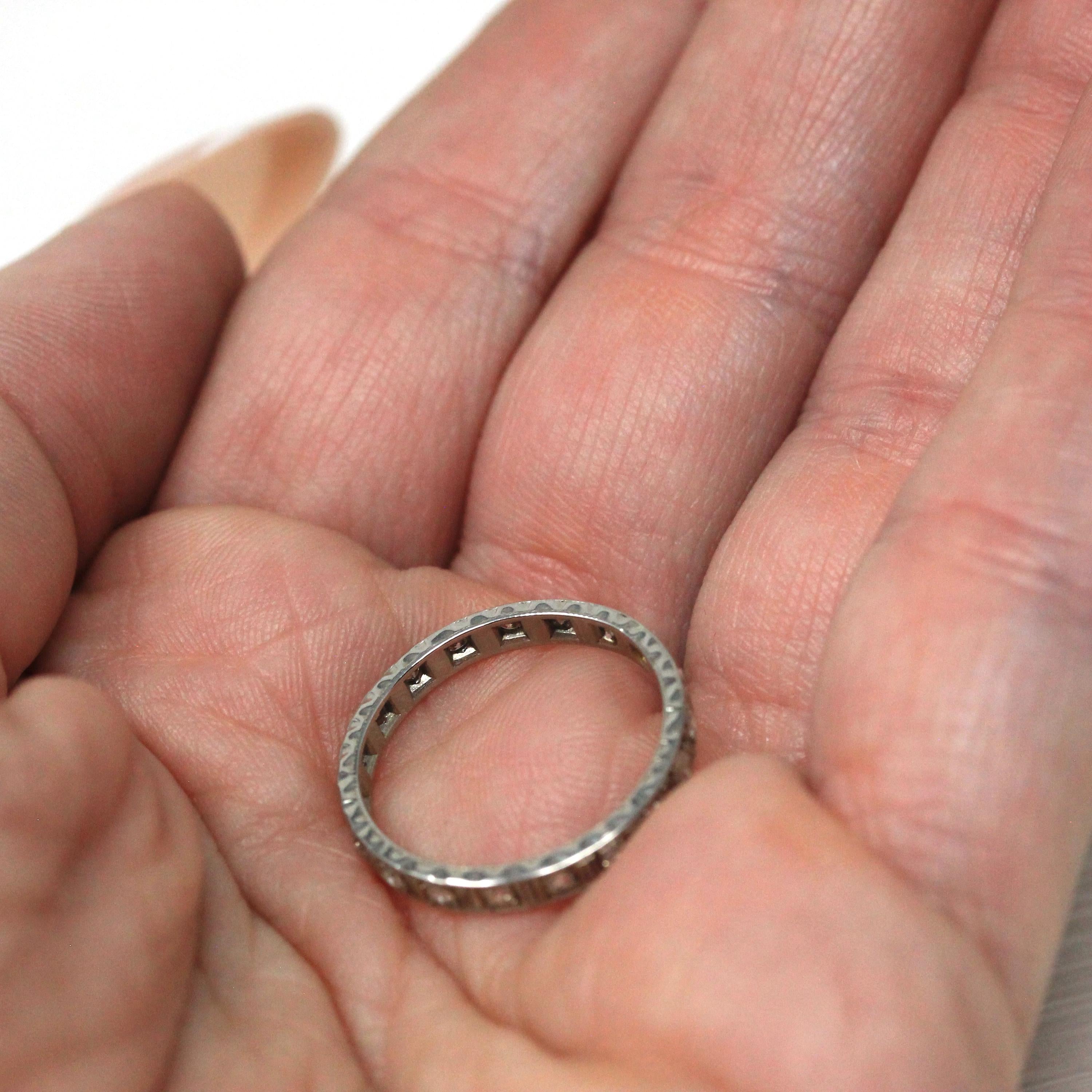 Diamond Eternity Band - Art Deco 18k White Gold .60 CTW Natural Gemstone Ring - Vintage Dated 6-27-30 Size 5 1/2 Fine Wedding Bridal Jewelry