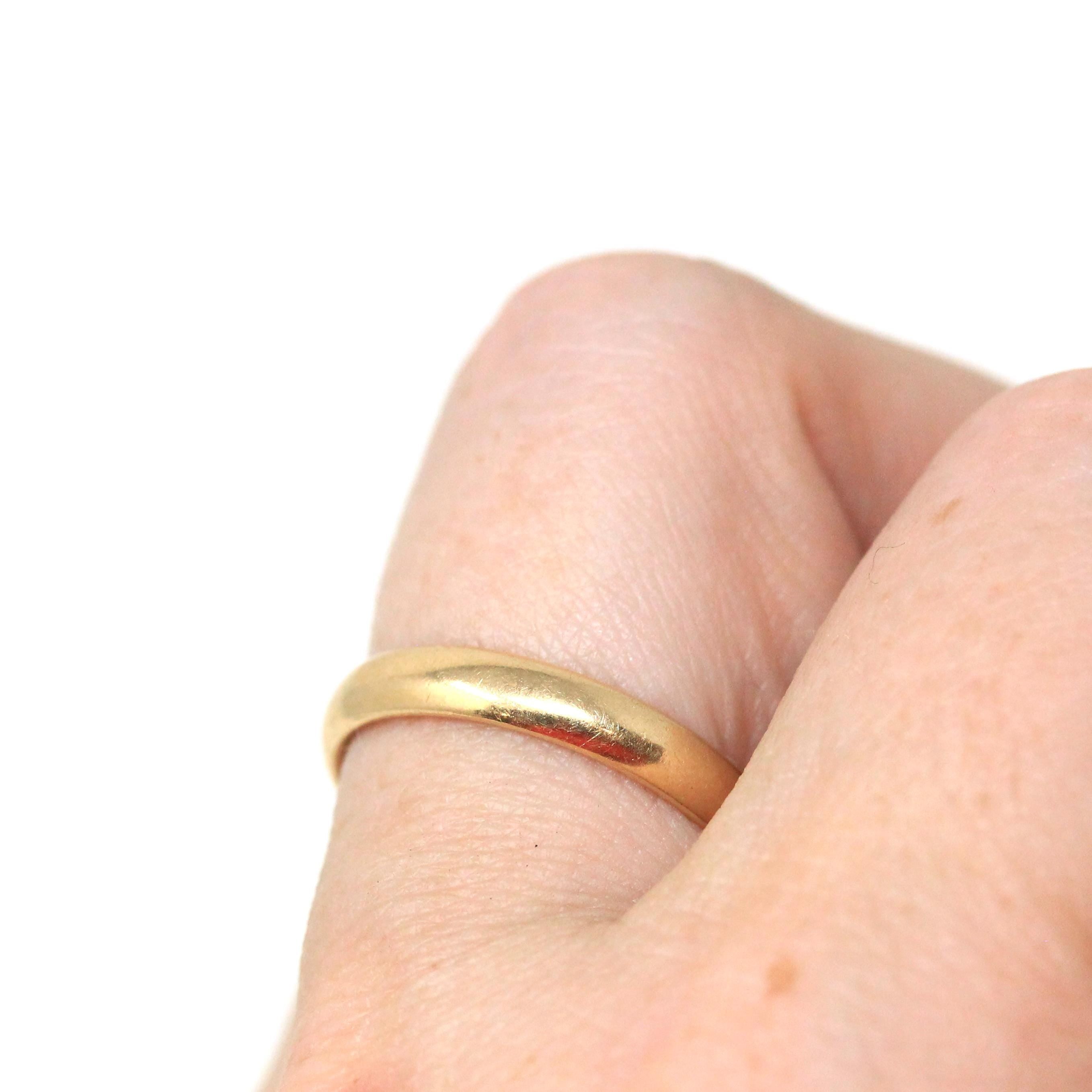 Antique Wedding Ring - Edwardian Era 14k Yellow Gold Unadorned 3.3 MM Band - Circa 1910s Size 7 JR Wood Stacking Unisex Fine Bridal Jewelry