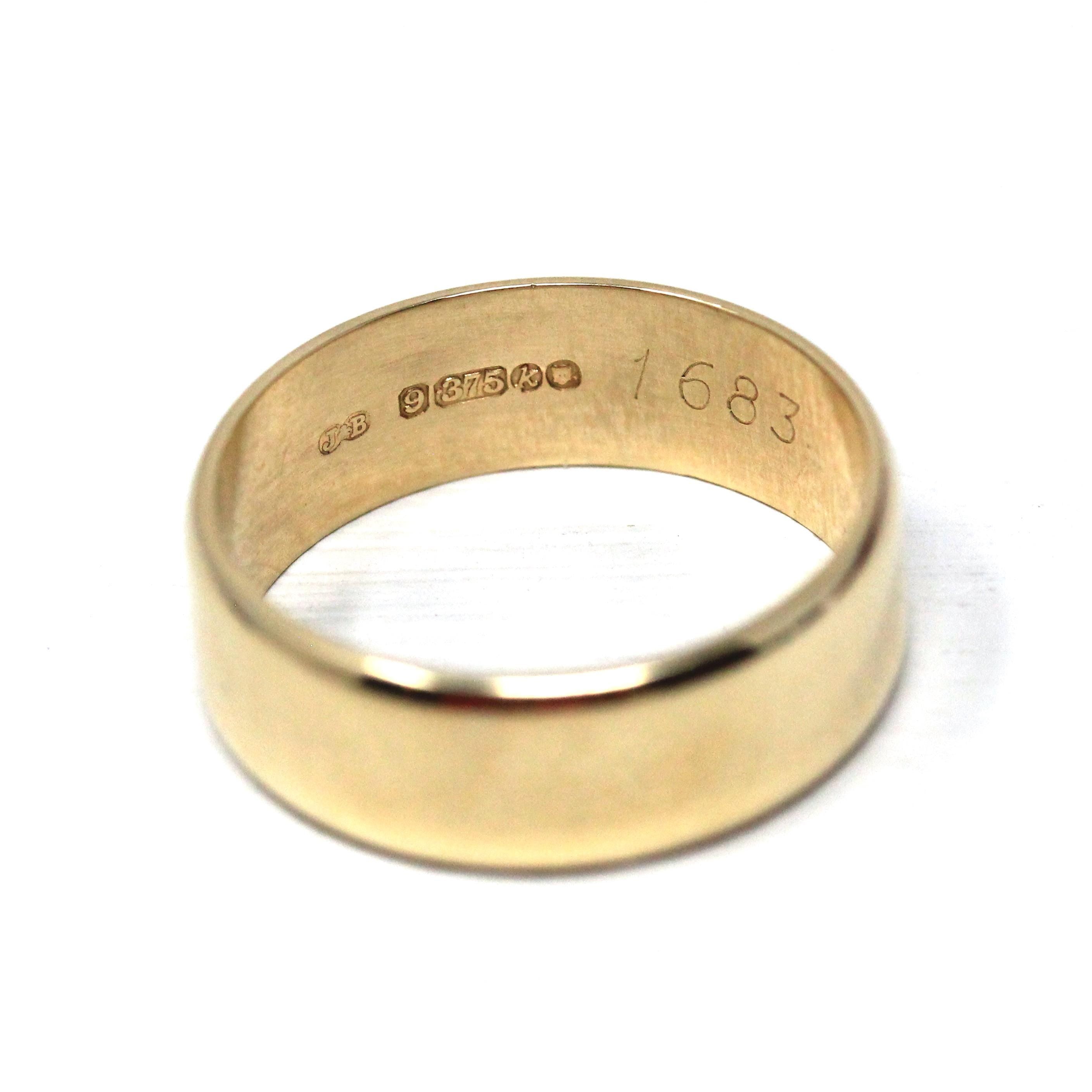 Wide Retro Ring Band - Vintage 9k Yellow Gold London England UK - Circa 1960s Era Size 8 3/4 English Hallmarks - Fine Minimalist 60s Jewelry