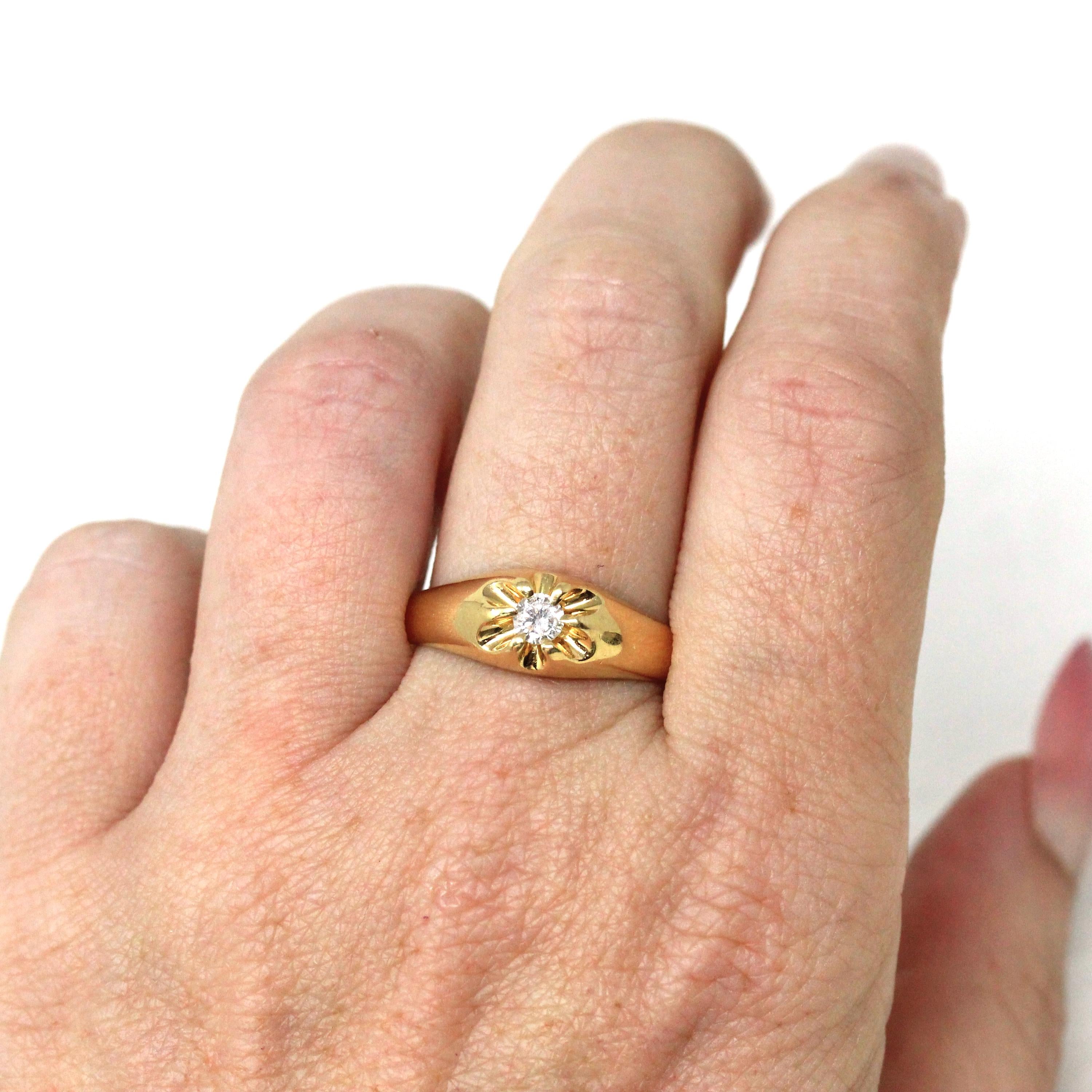 Edwardian Diamond Ring - Antique 14k Yellow Gold Natural Round Brilliant Cut Gem - Vintage 1910s Size 11 1/4 Belcher Fine Engagement Jewelry